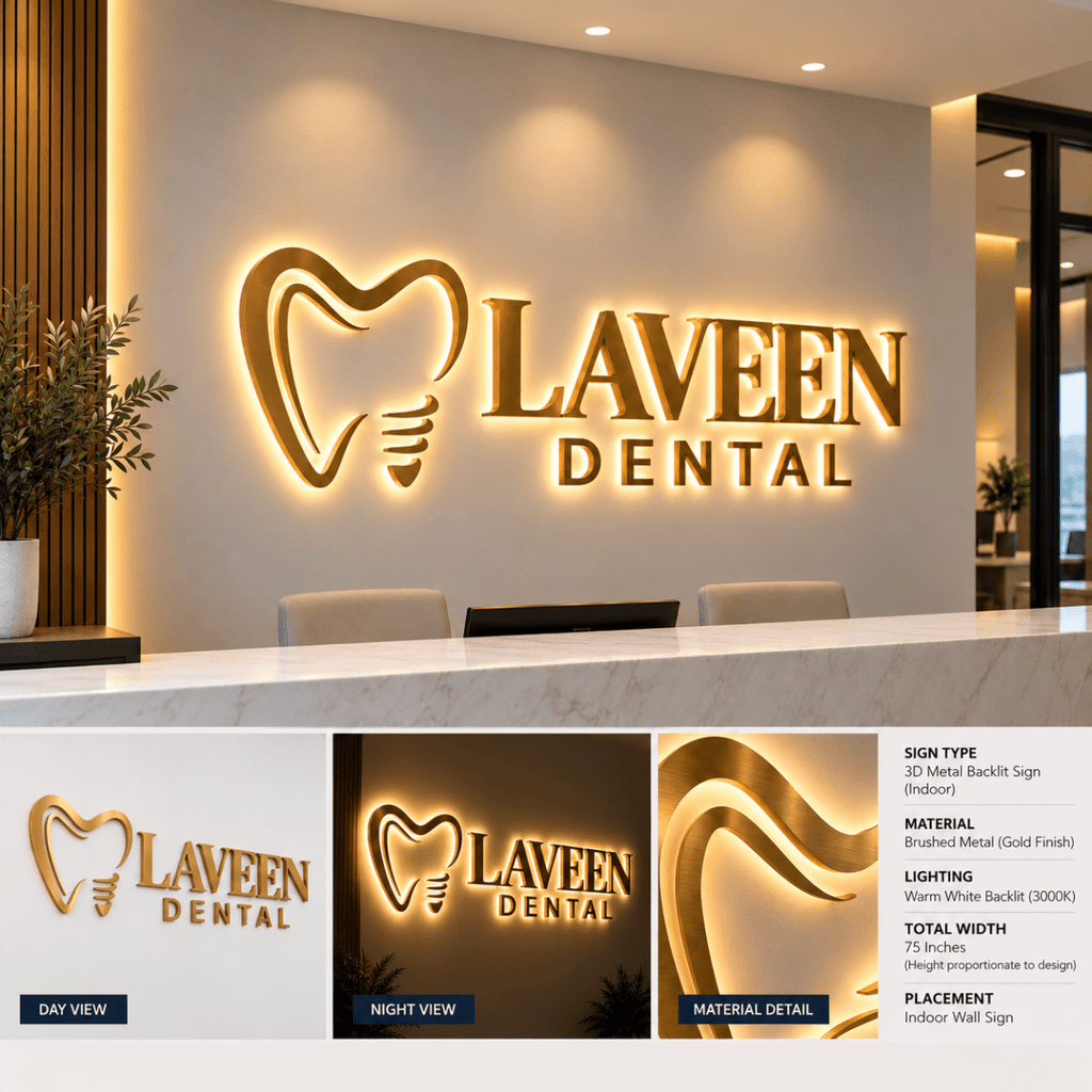 3D Metal Backlit Signs - Brushed Gold Finish - TheLibertySigns