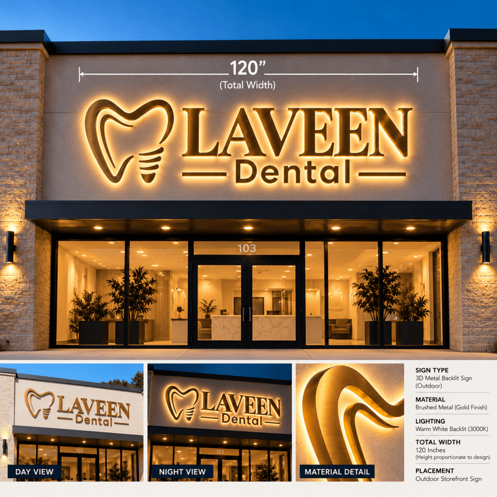 3D Metal Backlit Signs - Brushed Gold Finish - TheLibertySigns