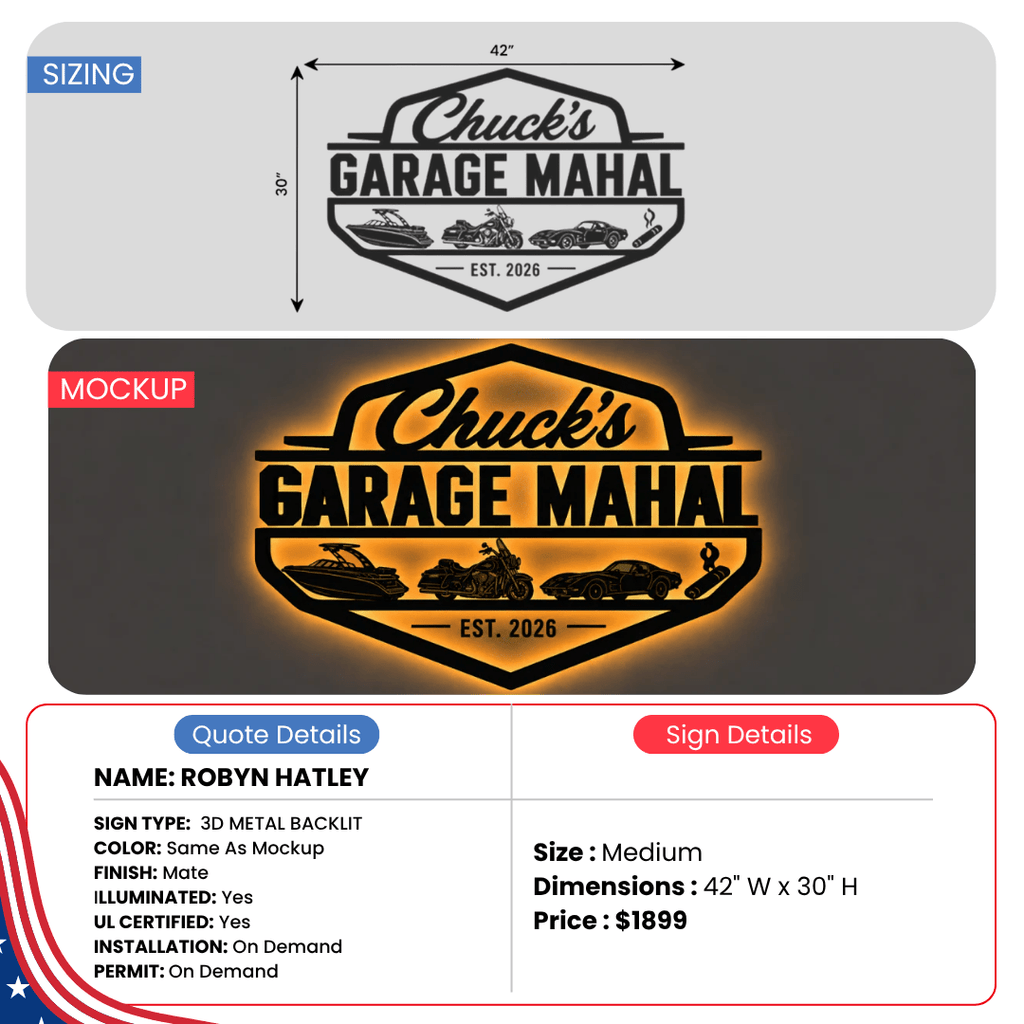 3D METAL BACKLIT GARAGE SIGN - Robyn Hatley - 2 - theLibertysigns