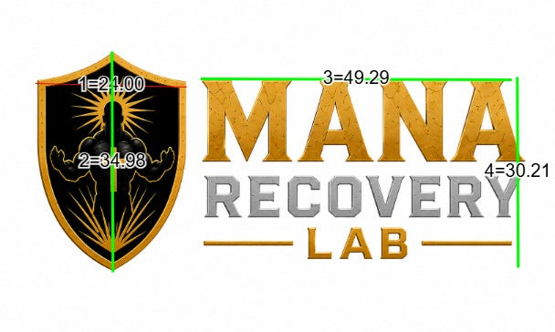 Logo of Mana Recovery Lab with a shield design and text on a white background